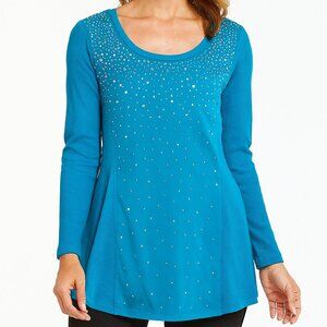 Style & Co Long Sleeve Tunic with Beaded Front Size Medium Blue EUC